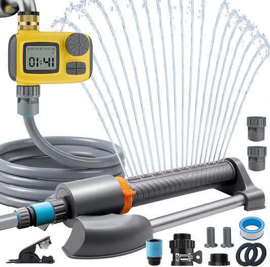 Garden Sprinkler System 3 in 1 Automatic Timer 10m Hose Oscillating Irrigation