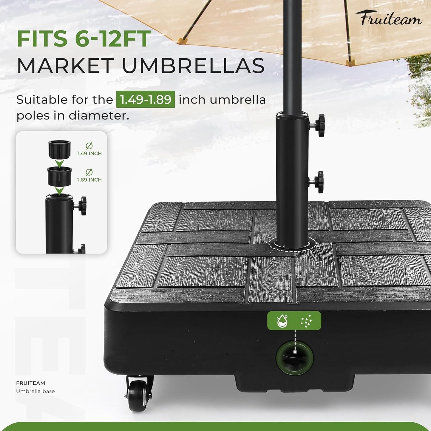 Patio Umbrella Base Heavy Duty Fillable 155lb Wheels Water Sand Parasol Stand