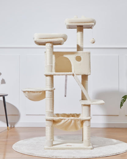 Cat Tree Scratching Tower 146cm Large Indoor Condo Hammock 8 Sisal Posts Beige