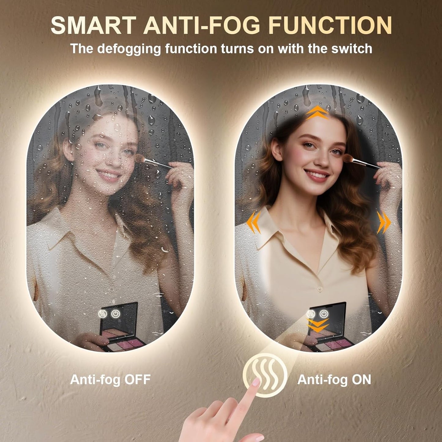 LED Bathroom Mirror Oval 500x800mm Anti Fog Dimmable 3 Color Backlit Vanity