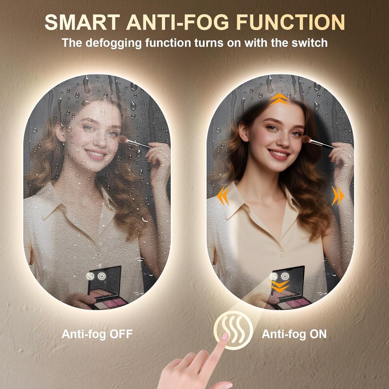 LED Bathroom Mirror Oval 500x800mm Anti Fog Dimmable 3 Color Backlit Vanity