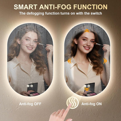 LED Bathroom Mirror Oval 500x800mm Anti Fog Dimmable 3 Color Backlit Vanity