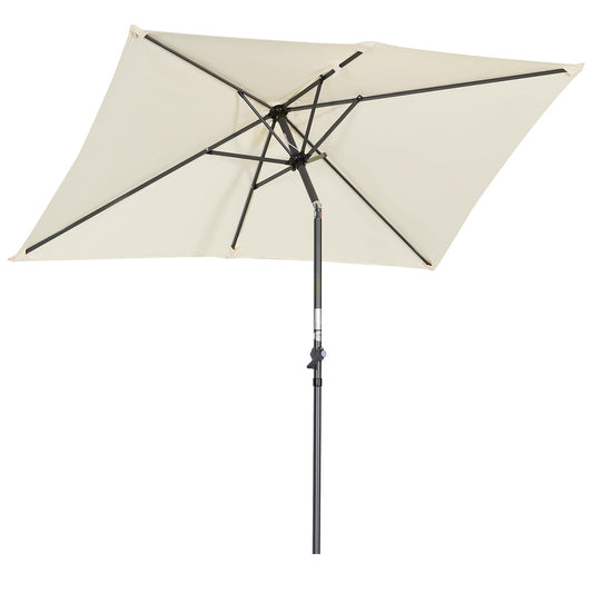 Garden Parasol Umbrella Crank Tilt 210x140cm Patio Sun Shade Cream
