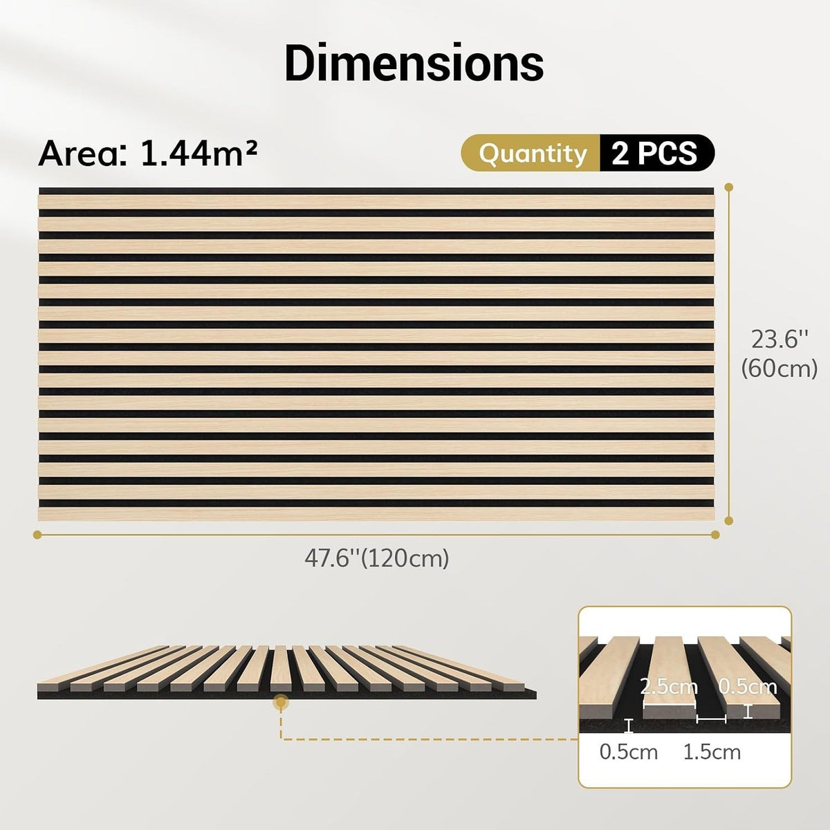 Acoustic Wood Wall Panels 2 Pack 120x60cm Natural Oak Slat Soundproof Decor