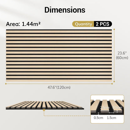 Acoustic Wood Wall Panels 2 Pack 120x60cm Natural Oak Slat Soundproof Decor