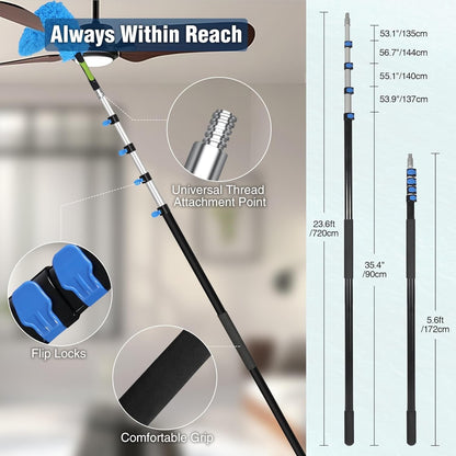 24ft Aluminum Telescopic Extension Pole Window Paint Gutter Duster Tool