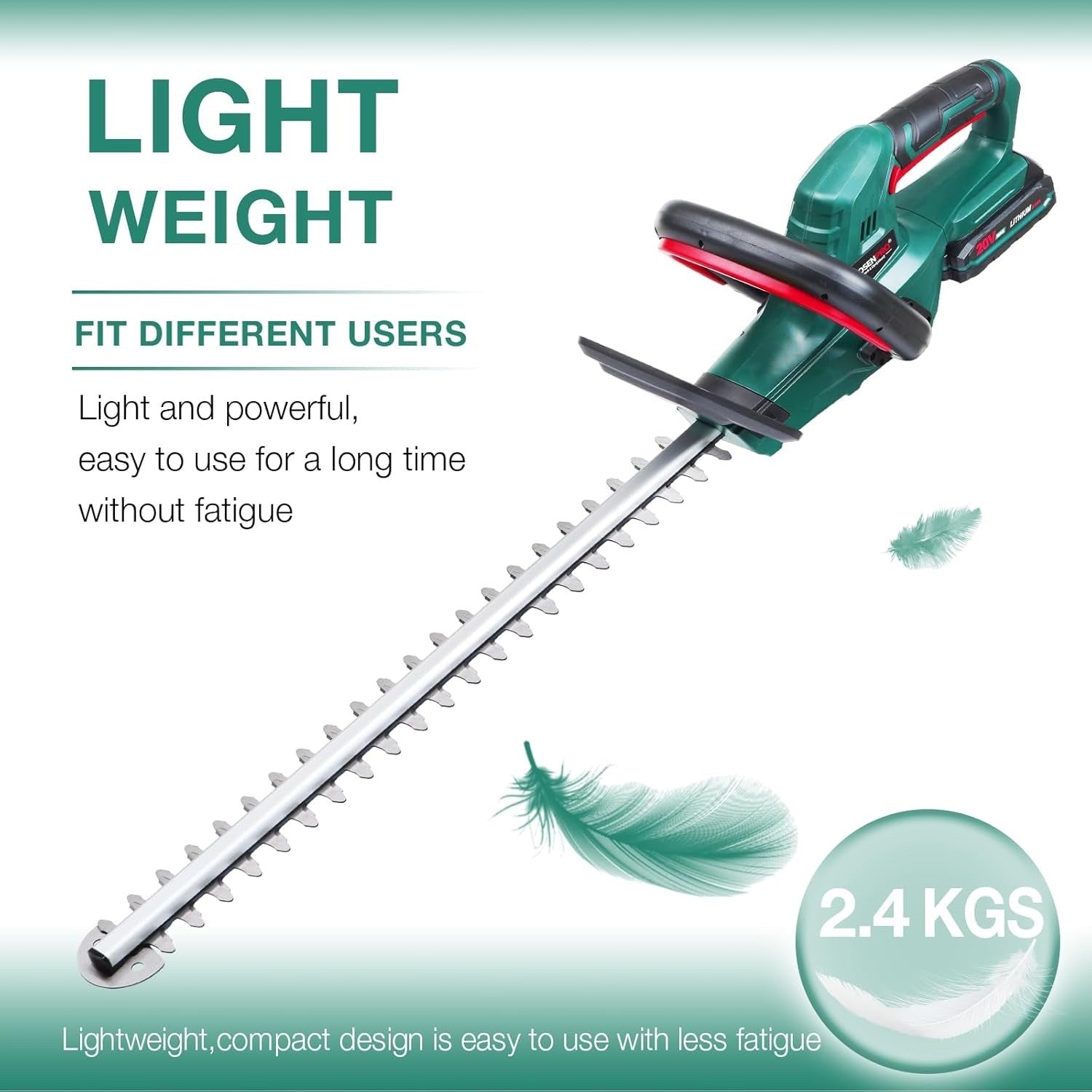 20V Cordless Hedge Trimmer 520mm Blade with 2.0Ah Battery Charger