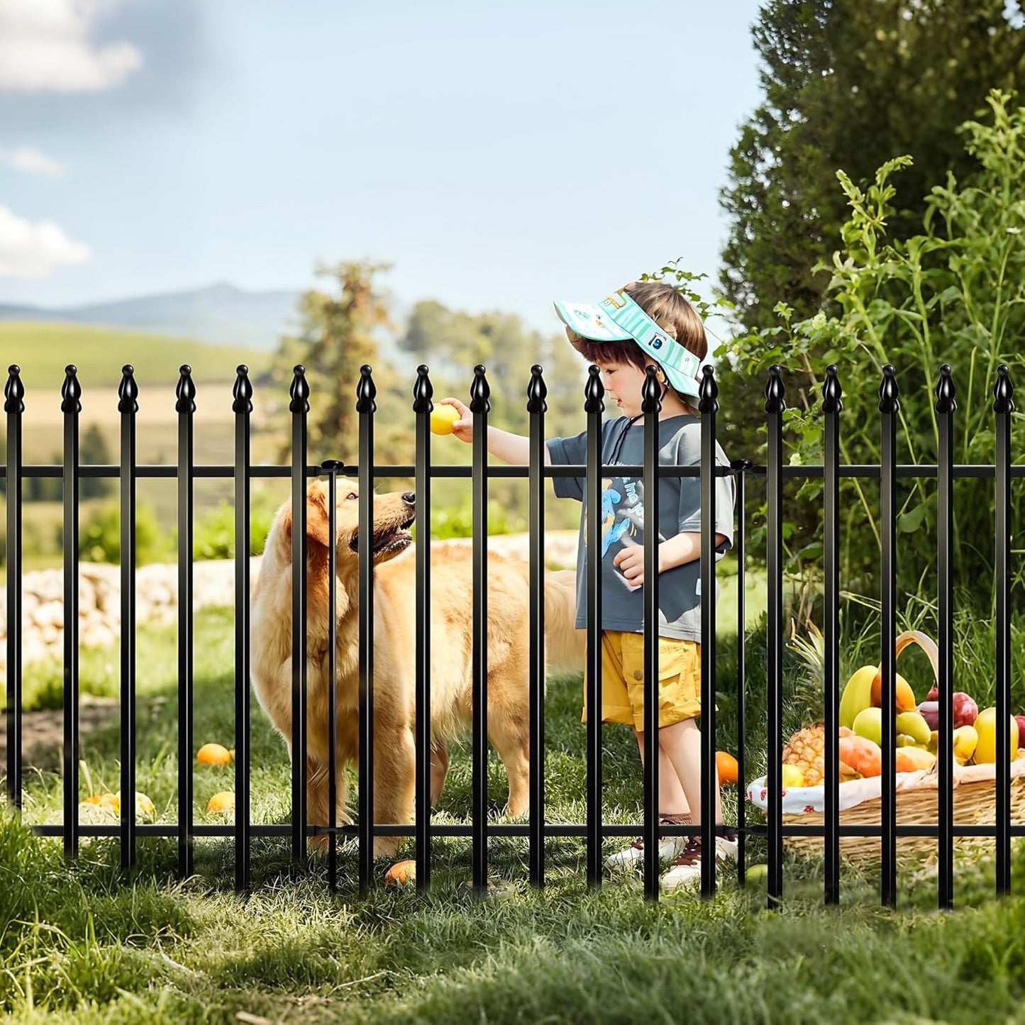 Garden Fence Metal Decorative 91cm 5 Panels No Dig Border Dog Yard Barrier Black