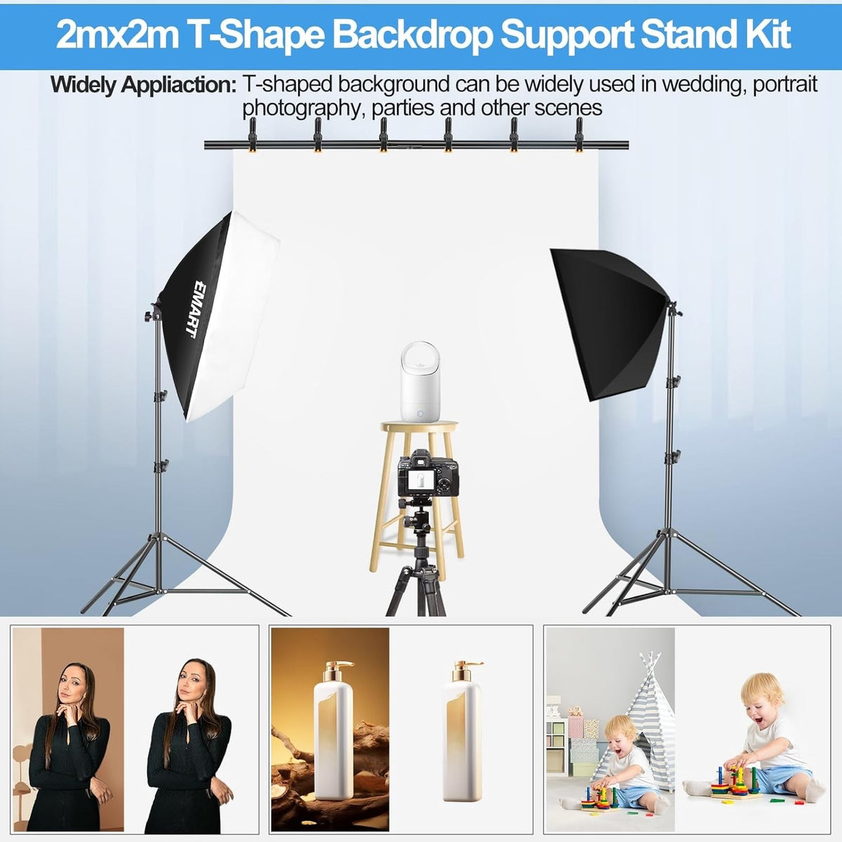 EMART White Backdrop Stand 1.5x2m Photography Screen 2x2m Background Frame Kit