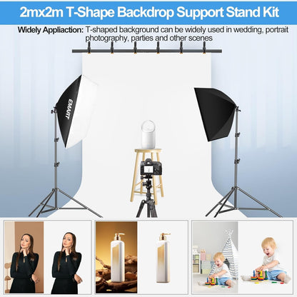 EMART White Backdrop Stand 1.5x2m Photography Screen 2x2m Background Frame Kit