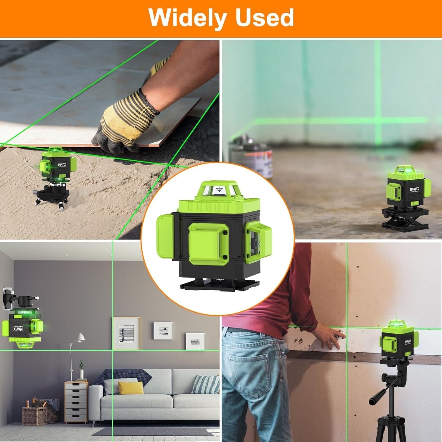 IMAYCC 3D Green Laser Level Self Level 16 Lines Cross Line Tool Indoor Outdoor