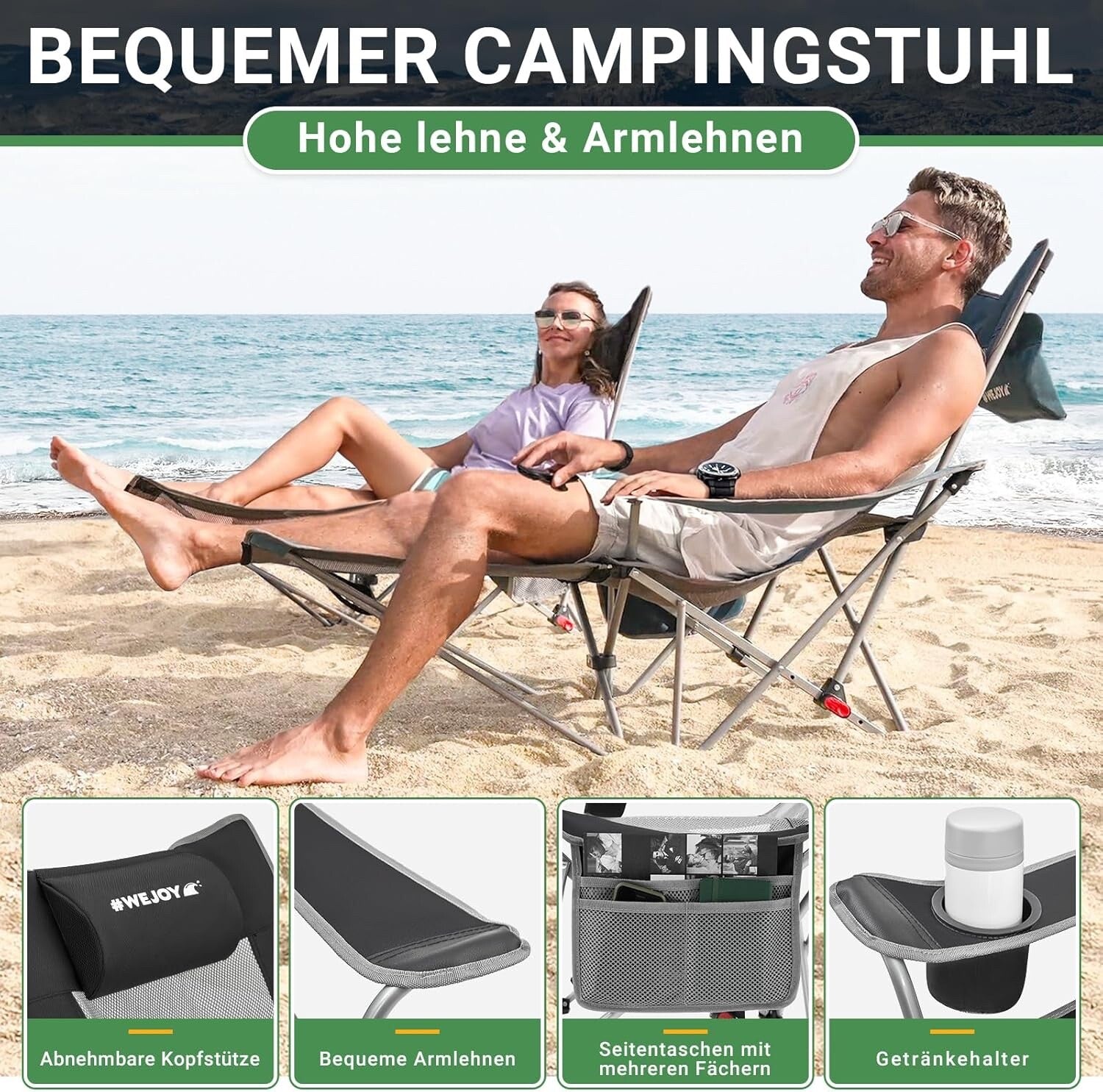 Folding Camping Chairs Reclining Adjustable with Detachable Footrest Outdoor