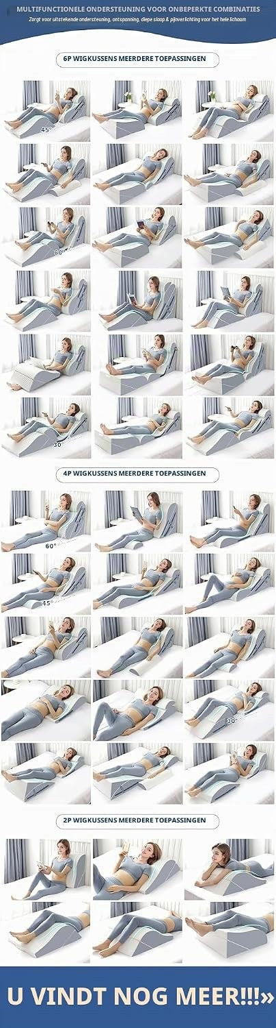 Orthopaedic Bed Wedge Pillow Set 6 Piece Memory Foam Adjustable Back Leg Support