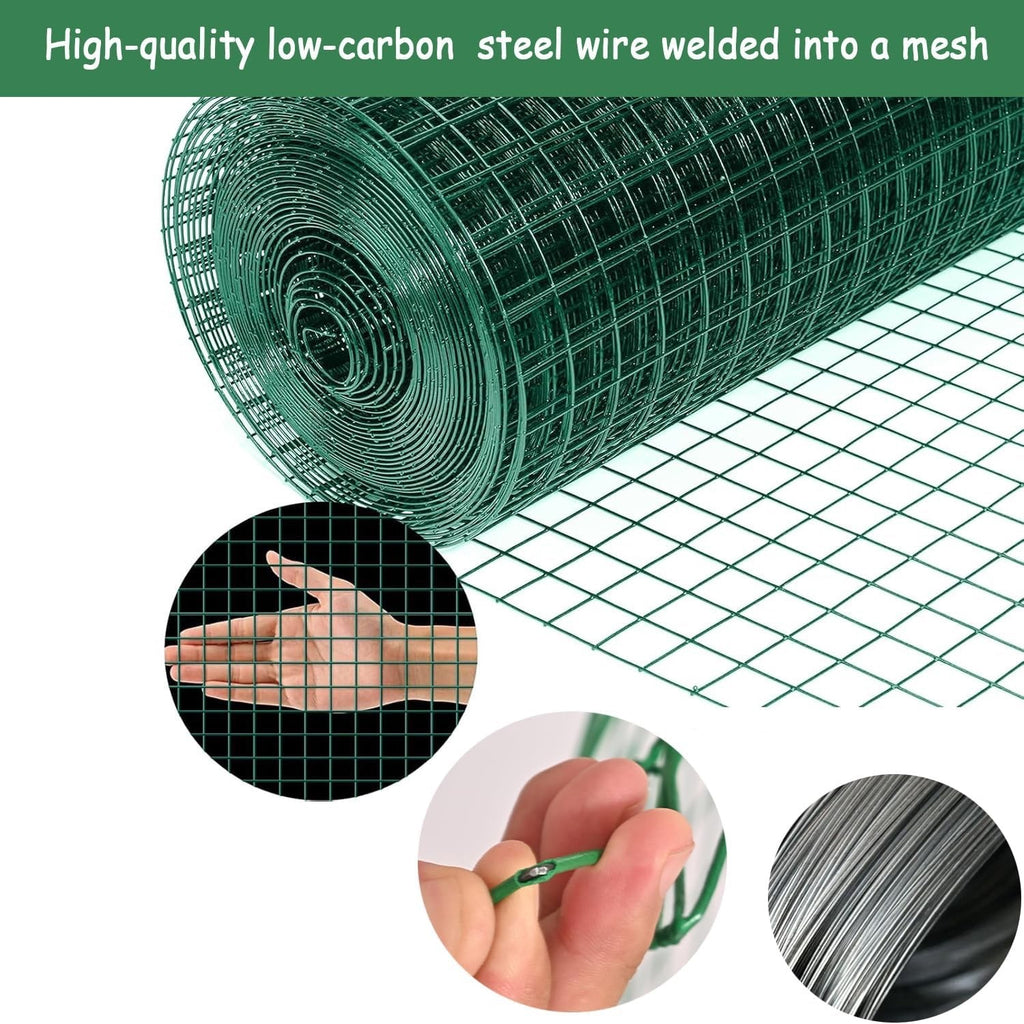1M x 30M Green PVC Coated Wire Mesh Fence Roll 6x6cm Poultry Chicken Garden Net
