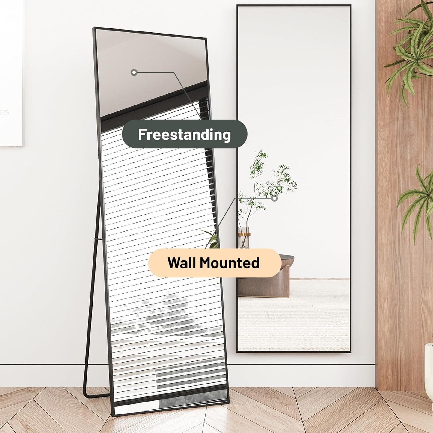 Full Length Floor Mirror 150x50cm Freestanding Leaning Hanging Black Frame Alloy