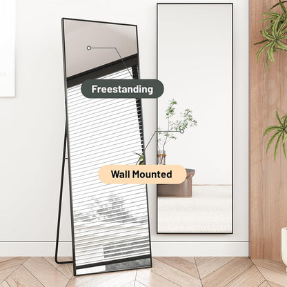 Full Length Floor Mirror 150x50cm Freestanding Leaning Hanging Black Frame Alloy