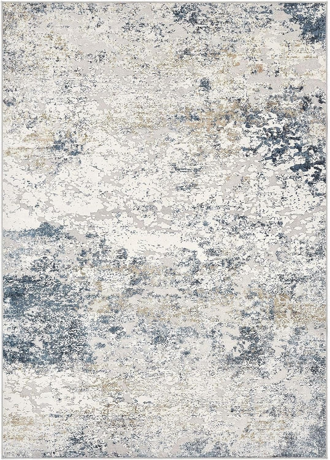 Area Rug Living Room 160x230cm Beige Blue Washable Abstract Soft Non Slip Carpet