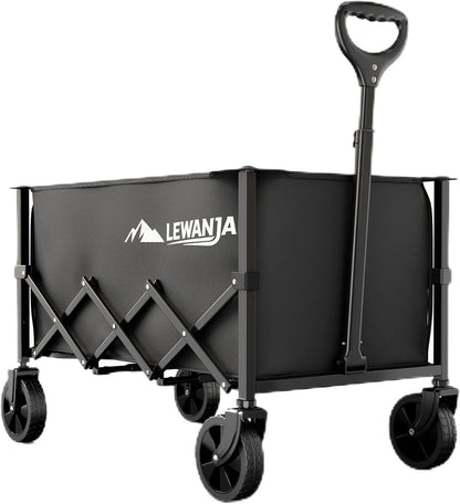 Folding Wagon Cart 100L Heavy Duty Garden Trolley Collapsible Shopping Black