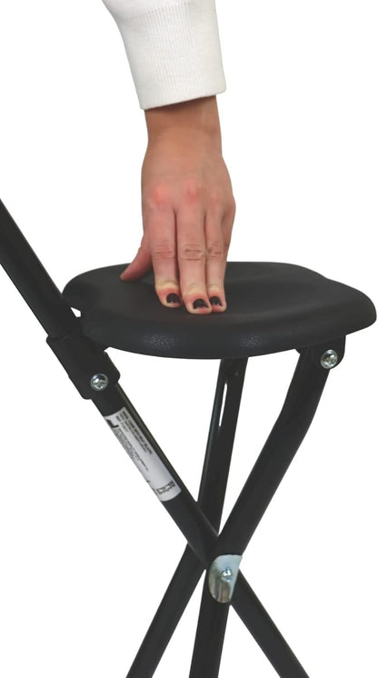 Walking Stick Seat Chair Folding Cane Aluminium 3 Leg Seniors 87cm Black 100kg