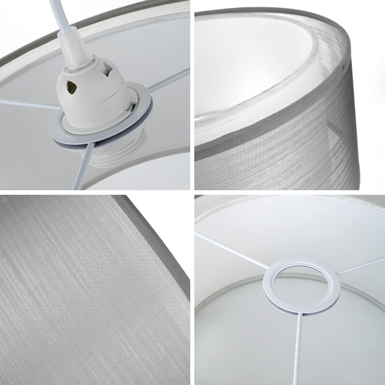 Modern Grey Ceiling Light Shade 2 Tier Drum Fabric Lampshade 30cm