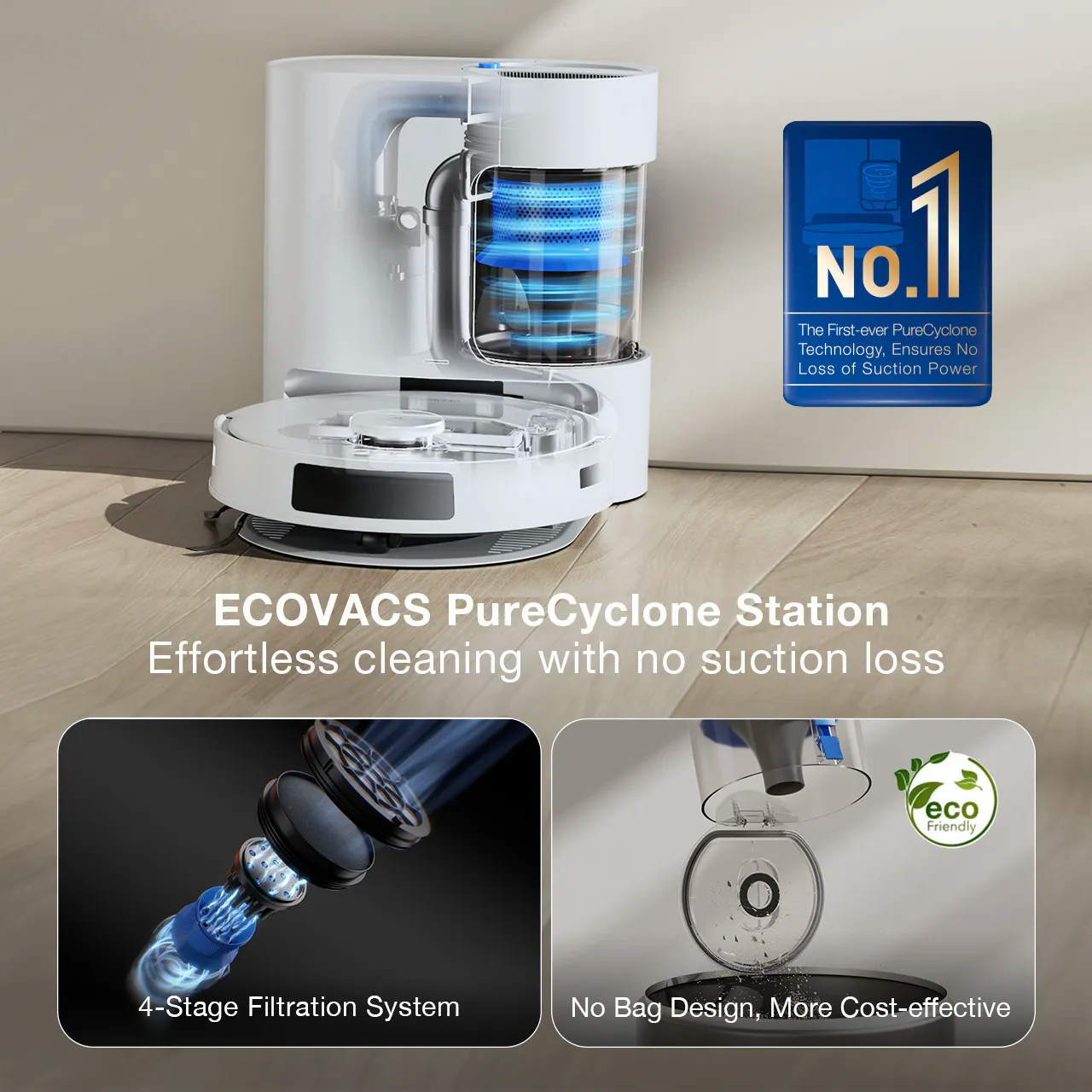 Ecovacs Deebot N20 Plus Cordless Robotic Vacuum Cleaner 14.8V Self-empty Station