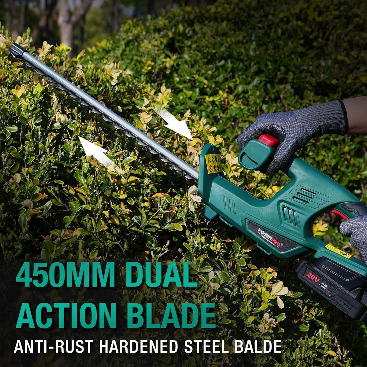 Cordless Hedge Trimmer Cutter 20V 45cm Dual Blade 2.0Ah Battery Garden 14mm
