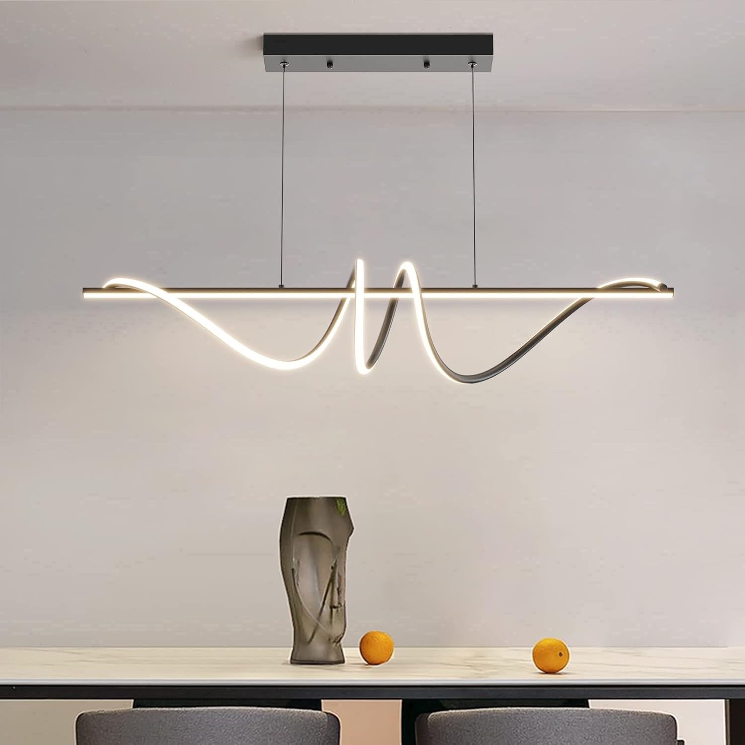 Mikeru 120cm Black Spiral LED Pendant Light Modern Dining Table Lighting Dimmabl