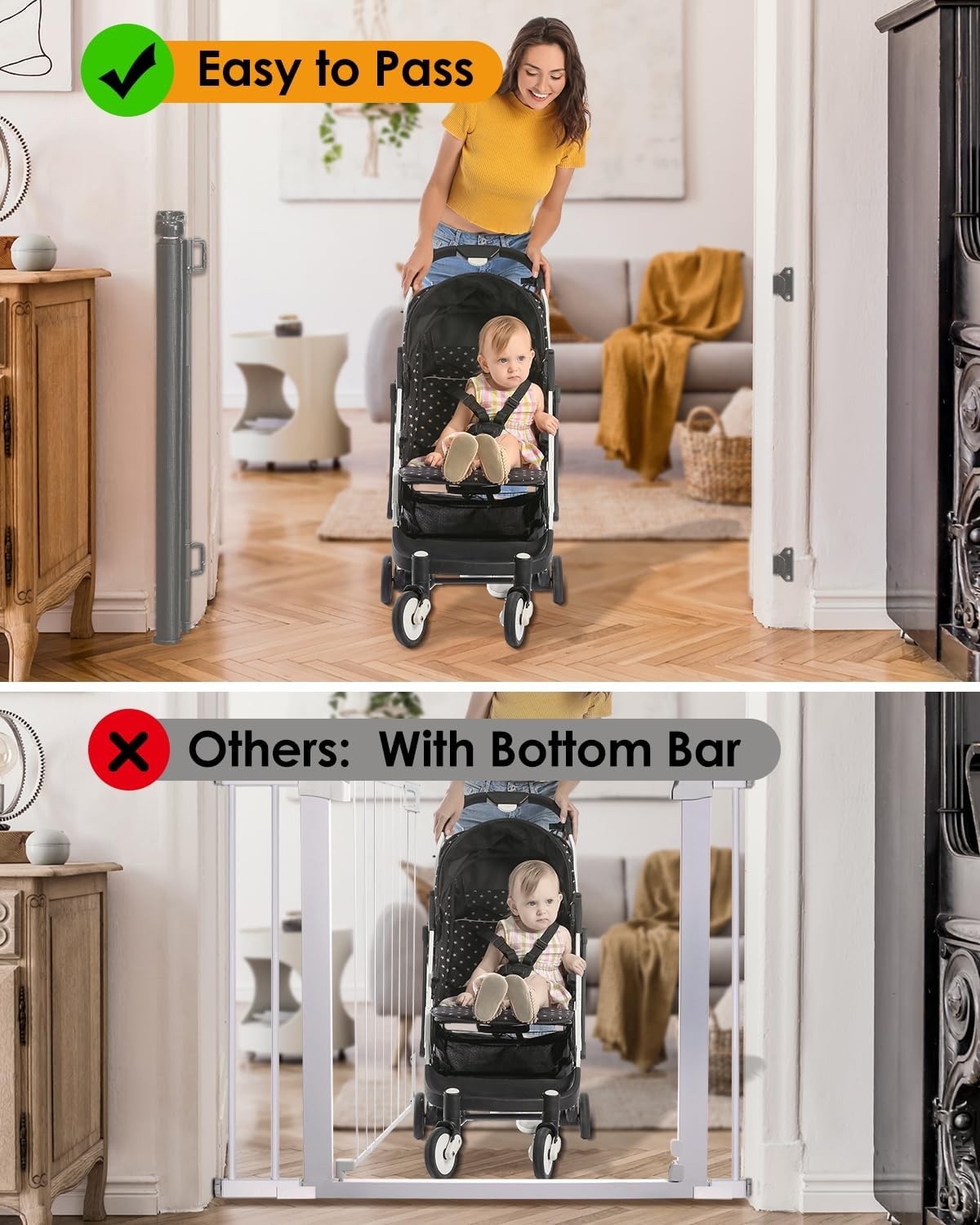 Retractable Baby Stair Gate 86cm x 300cm Mesh Safety Barrier Child Dog Indoor