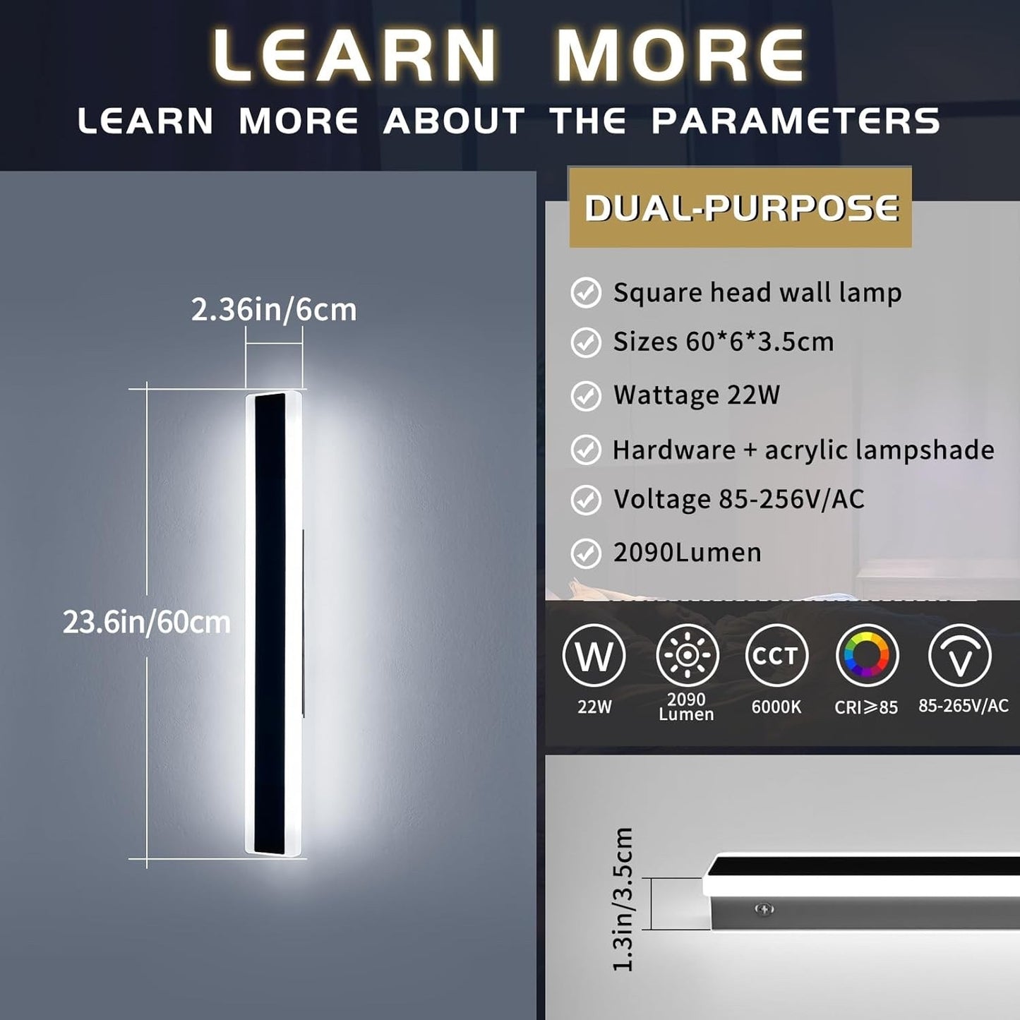 Outdoor LED Wall Light 60cm 6000K Cool White IP65 Waterproof Strip Garden Lamp