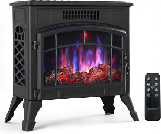 Electric Fire Stove Heater 1800W Freestanding LED Flame Remote Timer Safety