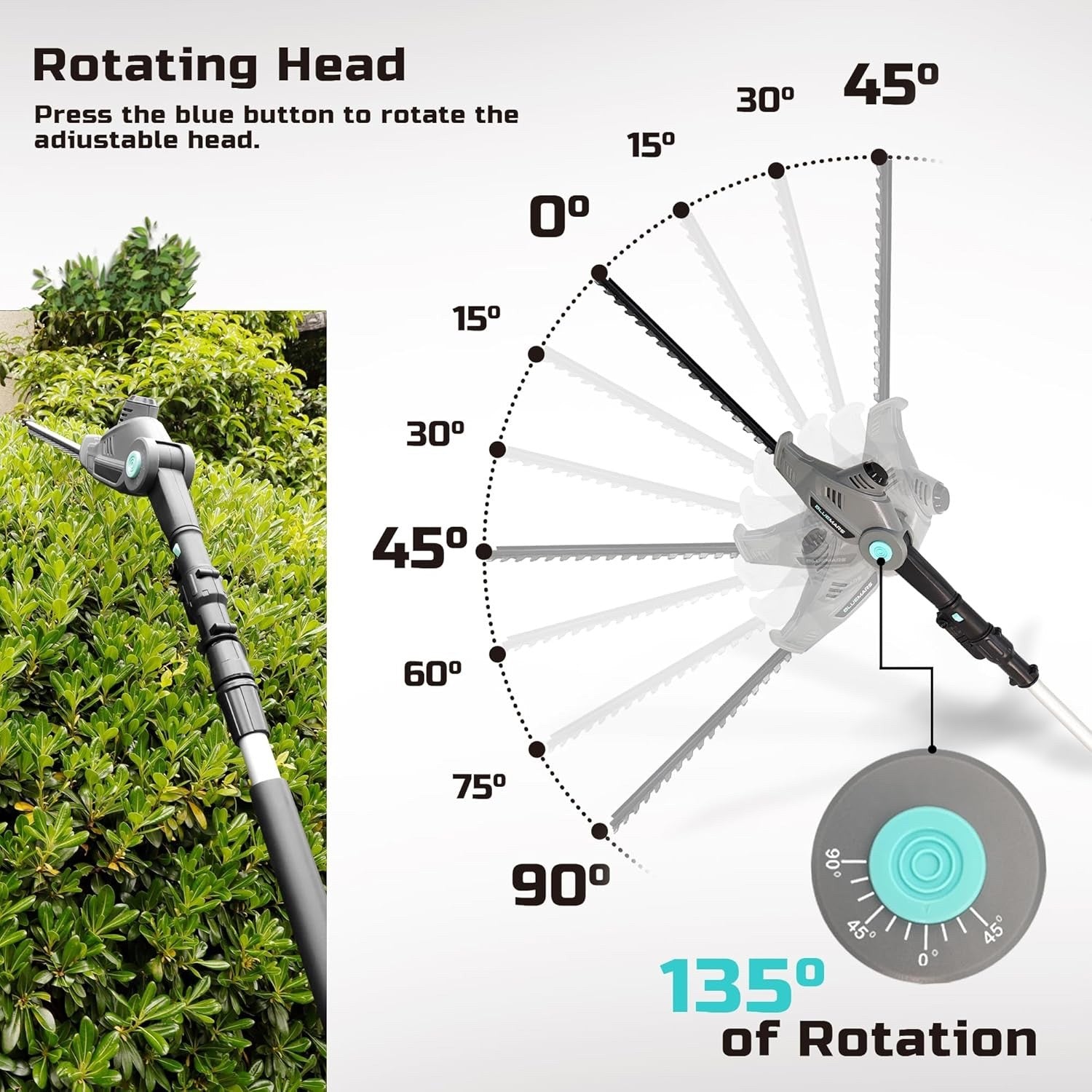 Cordless Telescopic Hedge Trimmer Long Reach 2x 2.0Ah Batteries Adjustable