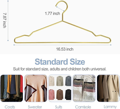 Metal Clothes Hangers 30 Pack Notches Gold Standard Size Coats Shirts Suits Pant