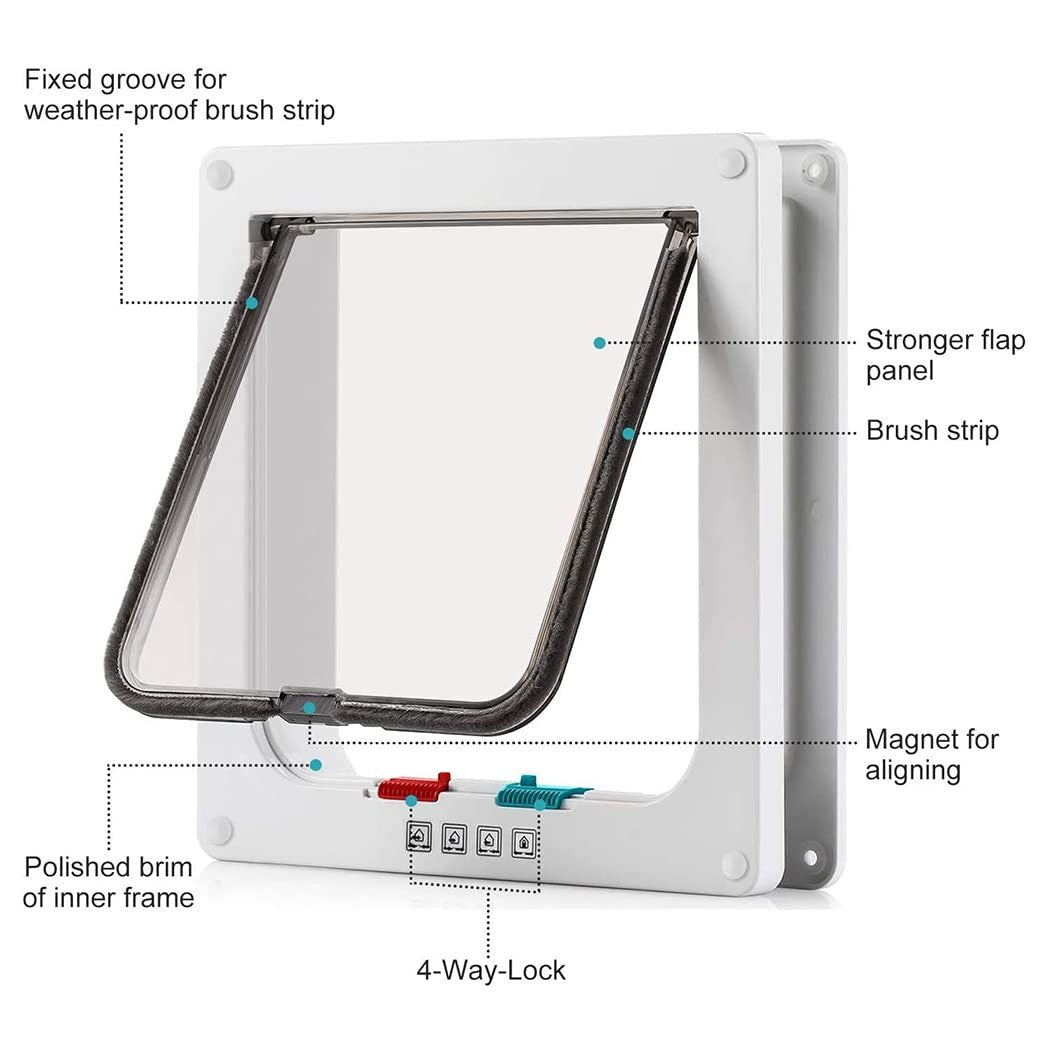 Small Cat Door 19 * 20 * 2cm 4 Way Locking Cat Flap Door Silent White