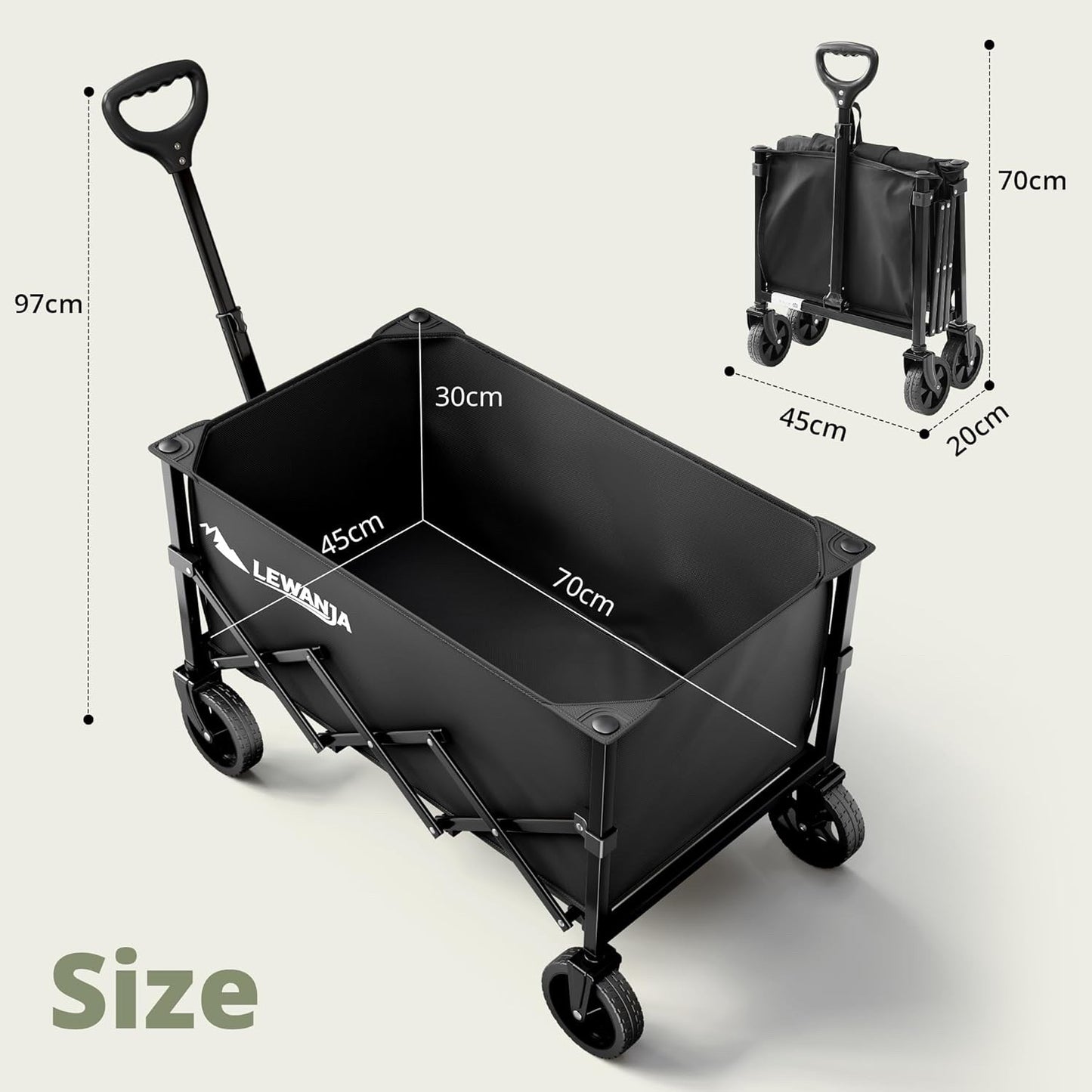 Folding Wagon Cart 100L Heavy Duty Garden Trolley Collapsible Shopping Black