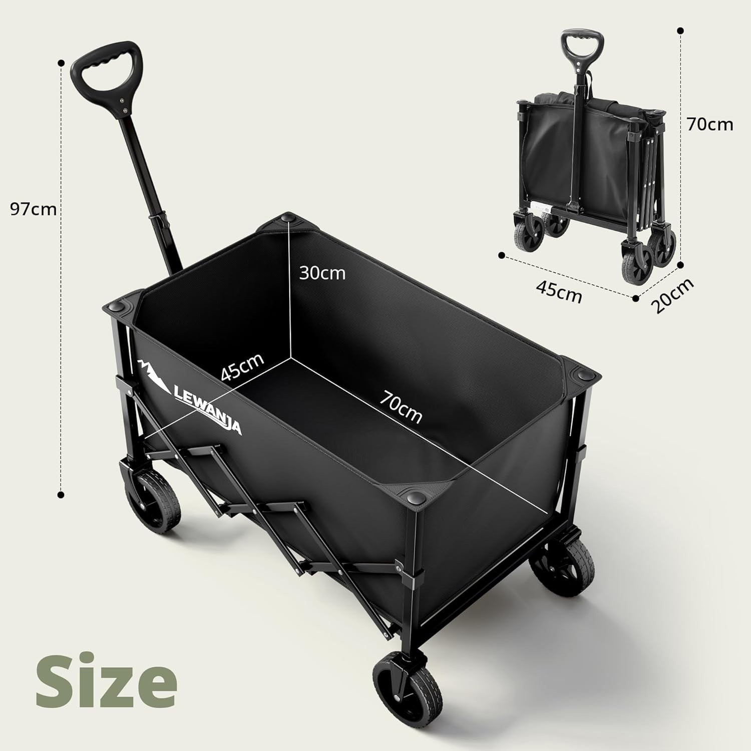 Folding Wagon Cart 100L Heavy Duty Garden Trolley Collapsible Shopping Black