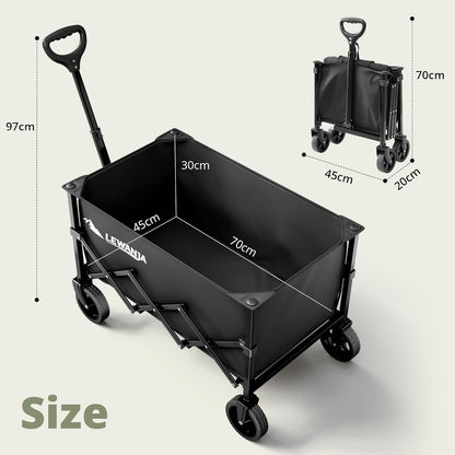Folding Wagon Cart 100L Heavy Duty Garden Trolley Collapsible Shopping Black