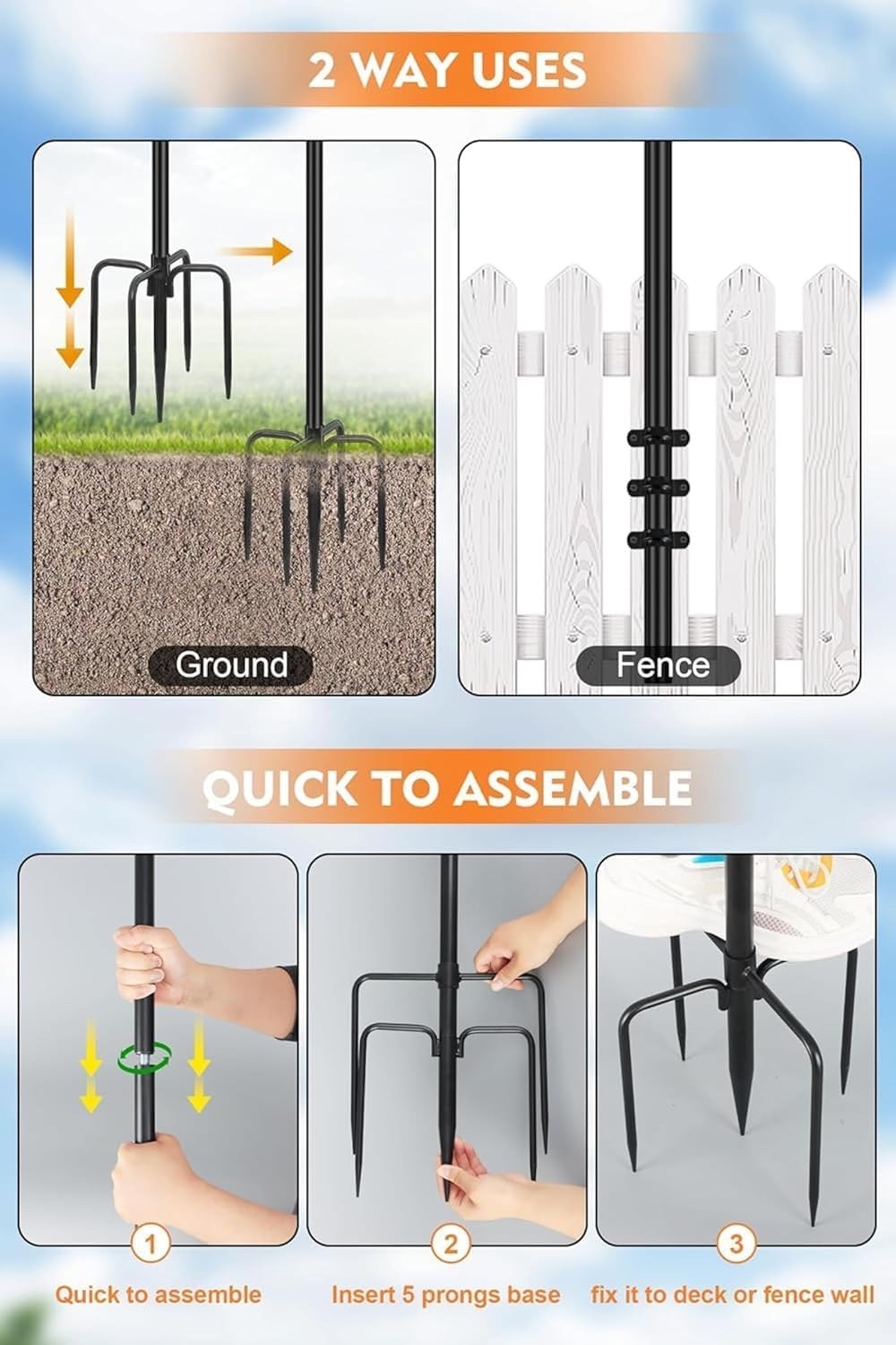 String Light Poles Outdoor 2 Pack 9.8FT Steel Garden Patio Deck Stand Black
