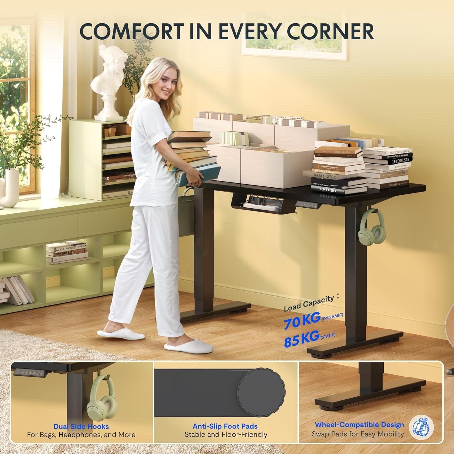 FlexiSpot E1 Plus Electric Standing Desk 100×60cm Height Adjustable – Black