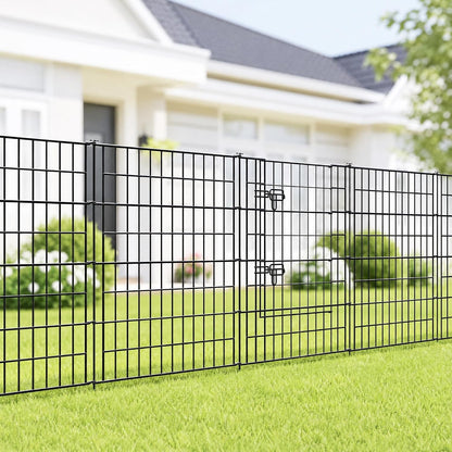 Metal Garden Fence Panels 4Pc Gate Black No Dig Pet Barrier Outdoor 3.5m 101cm