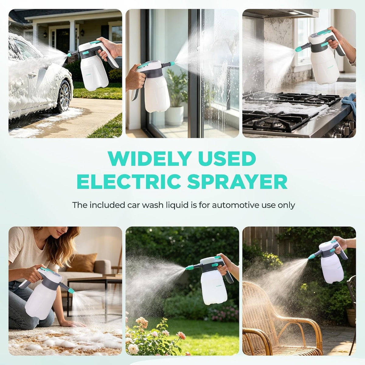Foam Sprayer Electric 1.8L Cordless Car Wash Water Spray 90° Battery Display