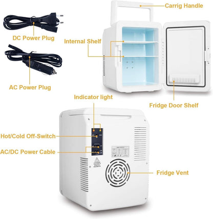 Mini Fridge Beauty Refrigerator 10L 12 Can AC/DC Black Skincare Cooler Bedroom