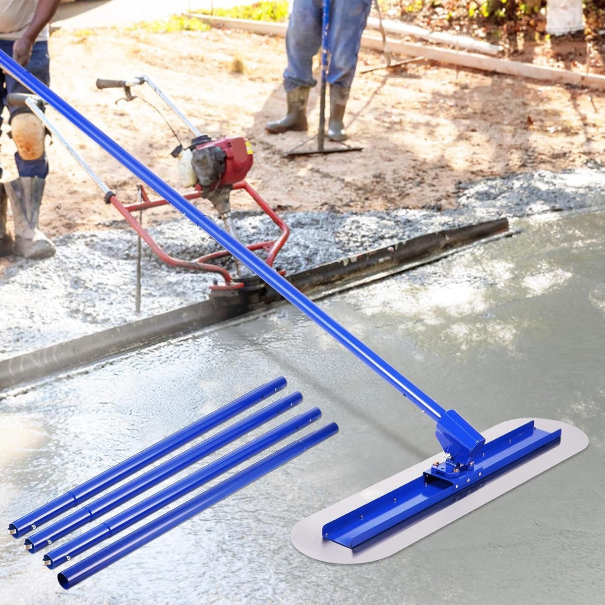 120x30cm Concrete Bull Float with 4 Handles 1.15m Aluminium Set Blue