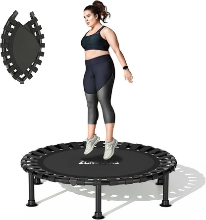 Mini Trampoline Rebounder Fitness 40 Inch Foldable Indoor Exercise Bungee Black