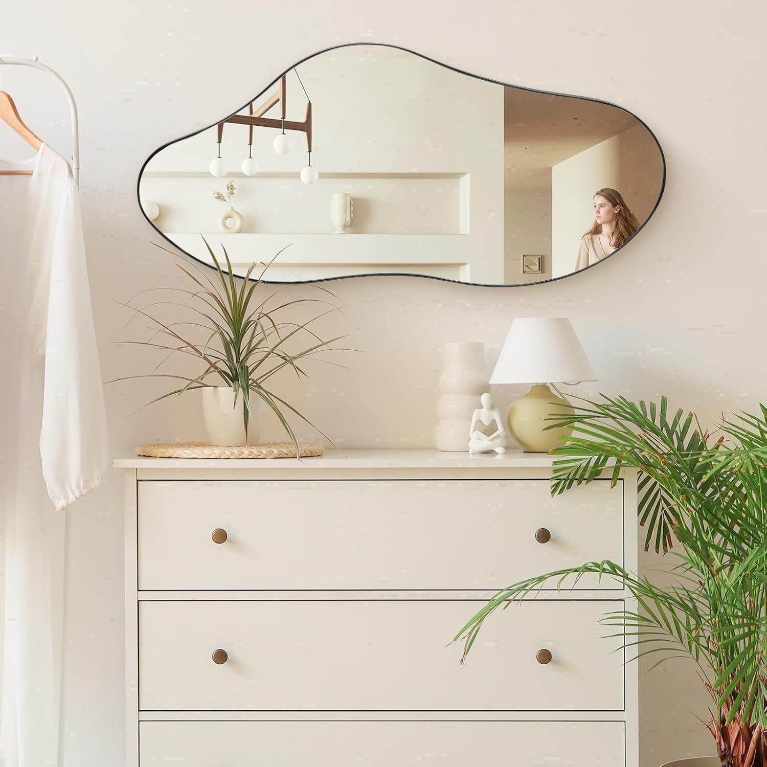 98x45cm Irregular Black Metal Wall Mirror Bathroom Bedroom Hallway Vanity Decor