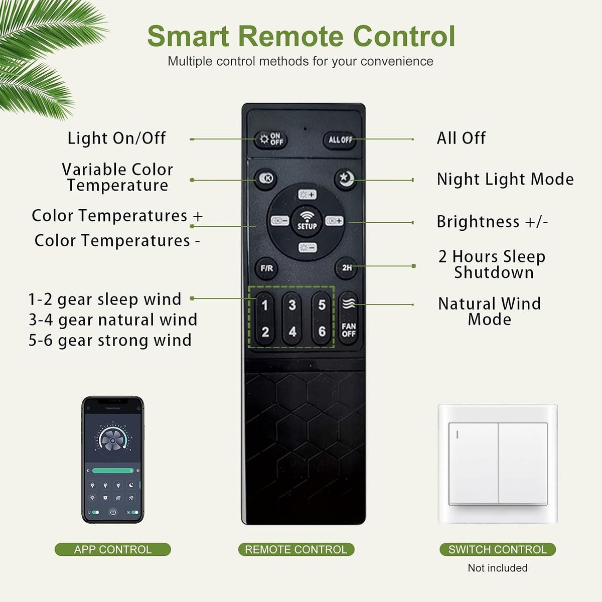 Ceiling Fan Light LED Remote Control 106cm Retractable Blades 6 Speed DC White