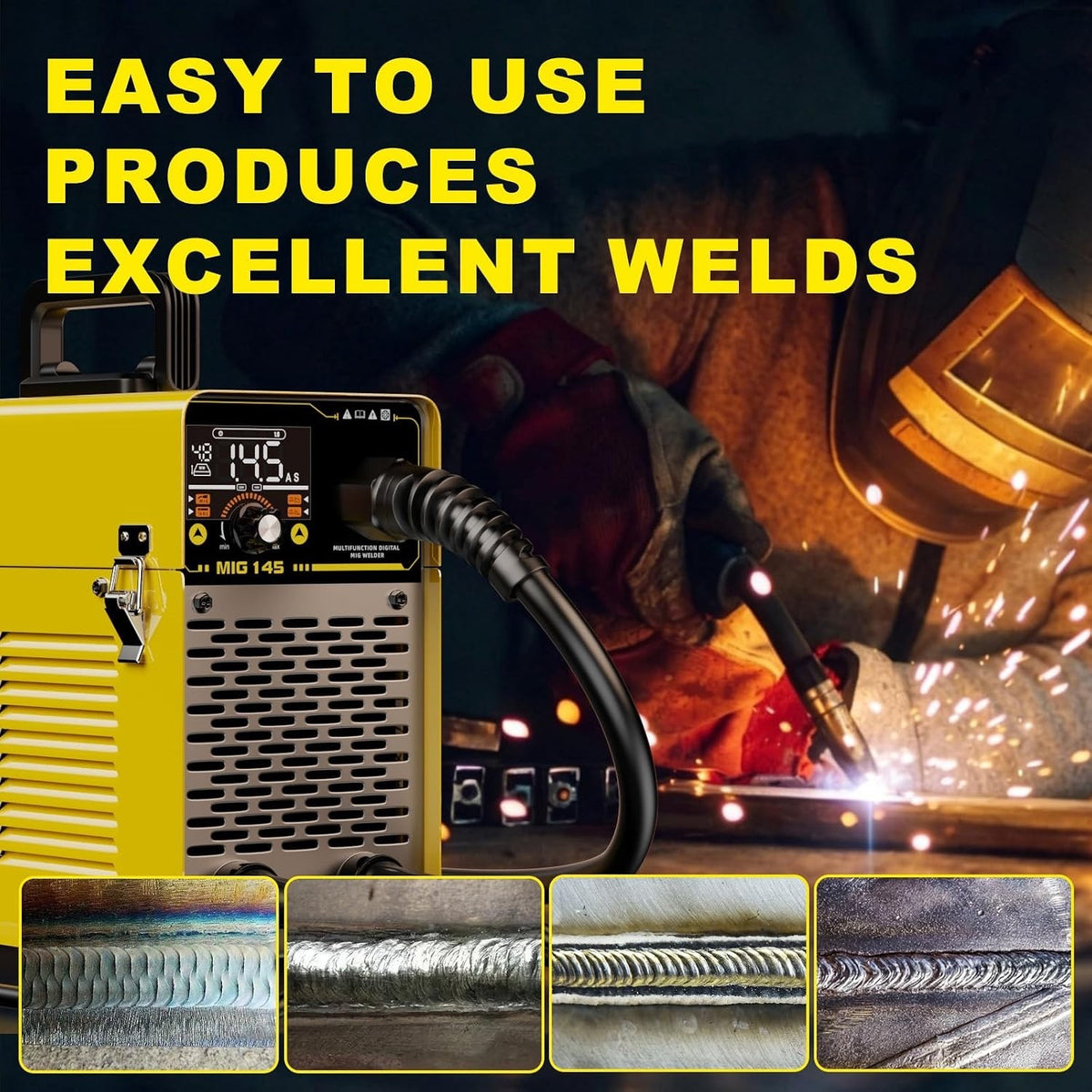 MIG Welder Gasless Welding Machine 145A 3 in 1 Flux Core MMA TIG 240V Portable