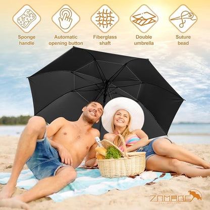 Golf Umbrella Windproof UV 62in XXL Silver Black Double Canopy Auto Open Sun