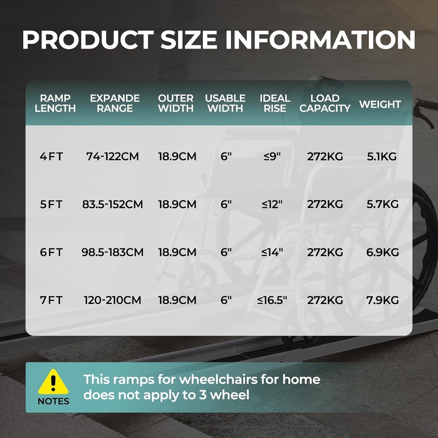 2PCS 7FT Telescopic Wheelchair Ramps Portable Adjustable 272KG Heavy Duty