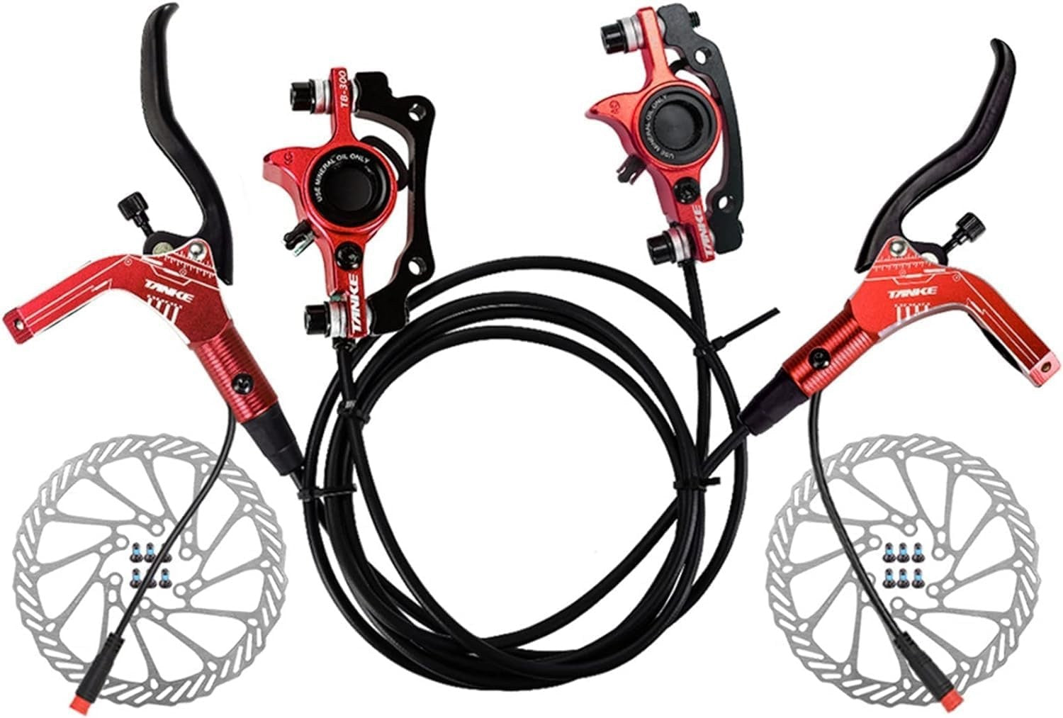 E-Bike Hydraulic Disc Brake Set Electric Bike Cut Off Brake Levers Rotor Red