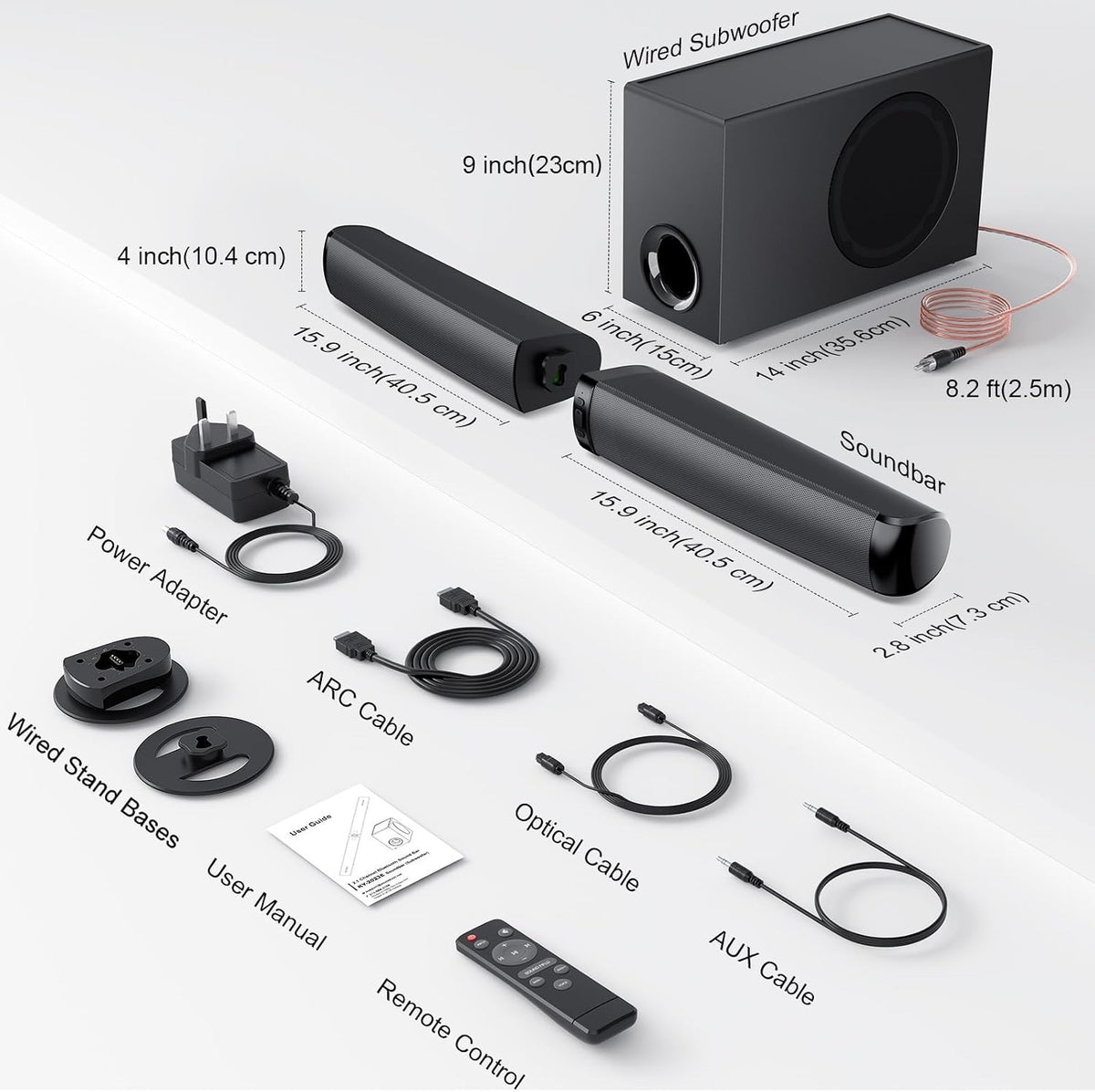 TV Soundbar Subwoofer Speaker 110W Bluetooth 5.3 Surround Sound Bass ARC Optical